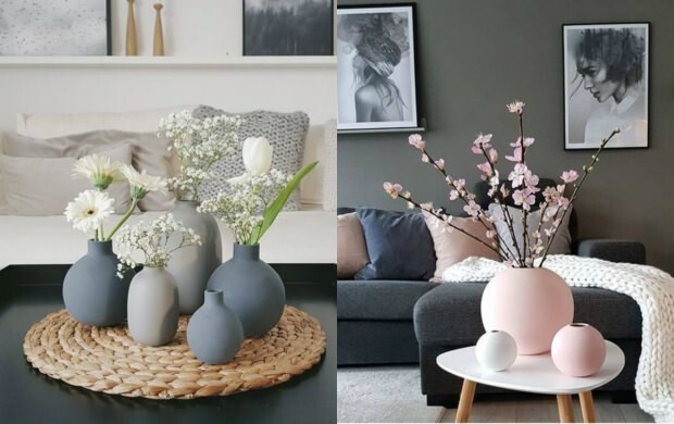 decoración de flores artificiales en la sala de estar