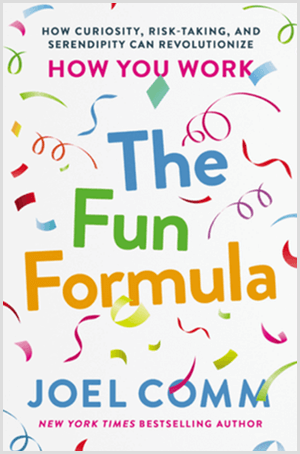 The Fun Formula de Joel Comm tiene una portada de libro con confeti de colores y un fondo blanco.