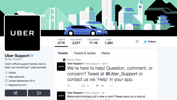 Uber tiene una cuenta de Twitter separada para el soporte de Uber.