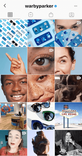 Perfil comercial de Instagram para Warby Parker