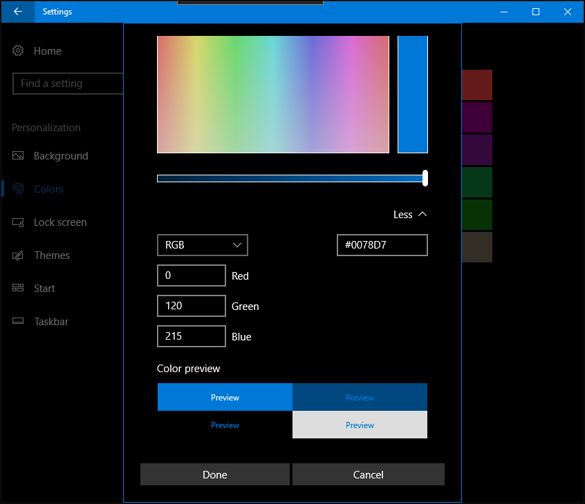 los creadores de Windows 10 actualizan los colores personalizados