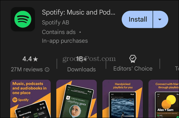 Instale la aplicación Spotify desde Google Play Store