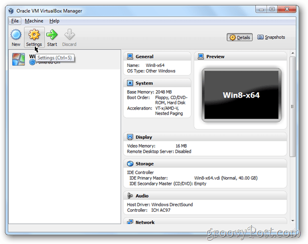 Configuración de VirtualBox config windows 8