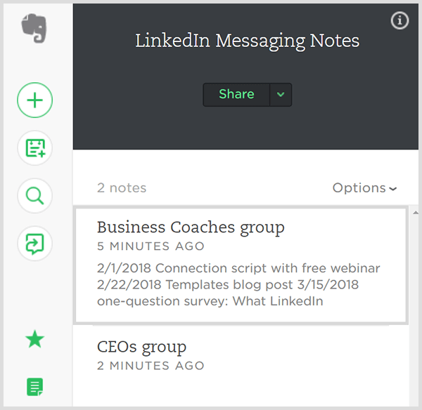 Realice un seguimiento de los mensajes enviados a grupos de contactos de LinkedIn en Evernote. 
