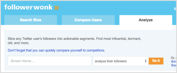 FollowerWonk búsqueda para analizar seguidores de usuario de Twitter